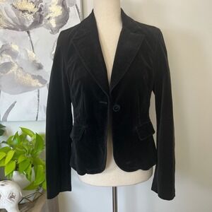 Vintage Esprit Blazer Womens 6‎ Black Velvet One Button Notch Lapel Jacket